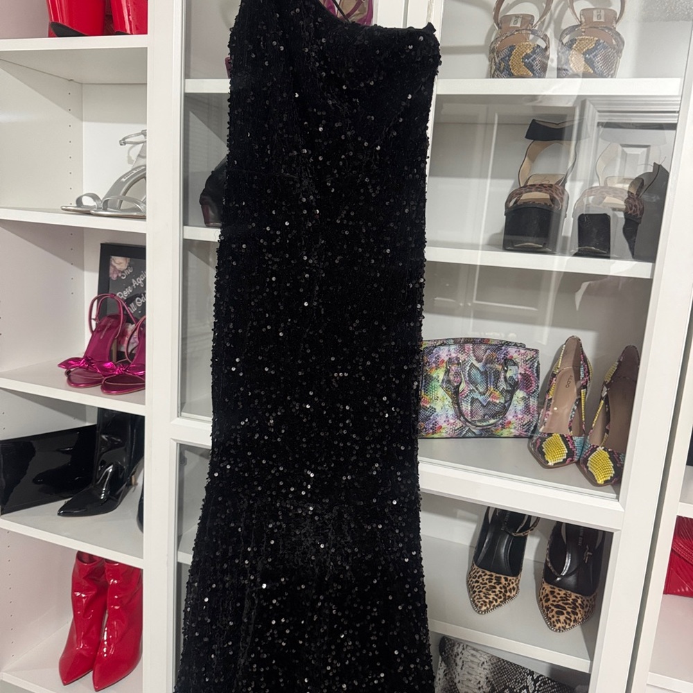 Glamorous One Shoulder Black Sequin Dress